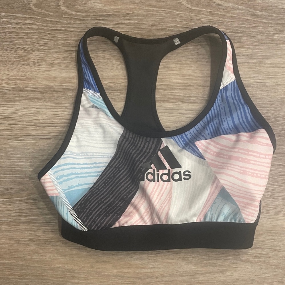 **NWOT** Adidas Black and Multicolor Patterned Sports Bra